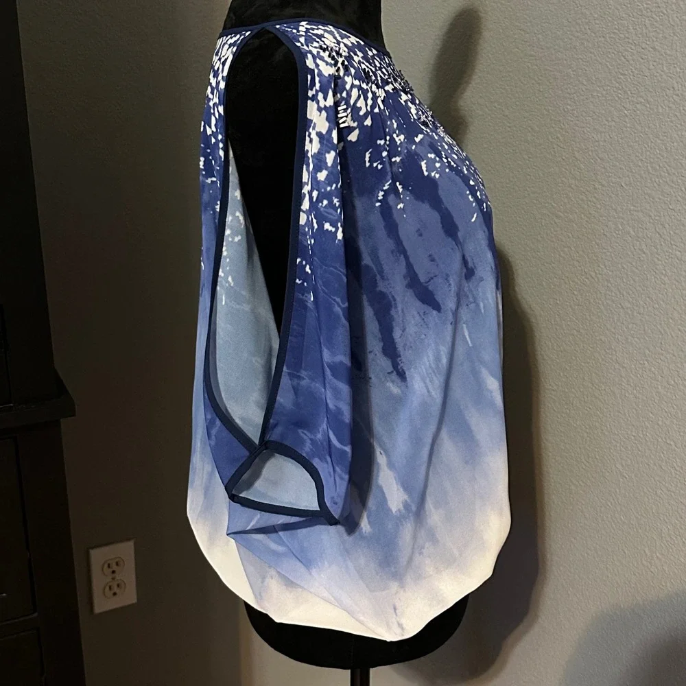 A. Byer Blouse Medium Blue‎ Ombre Beaded Dolman Top Boho Batwing Festival